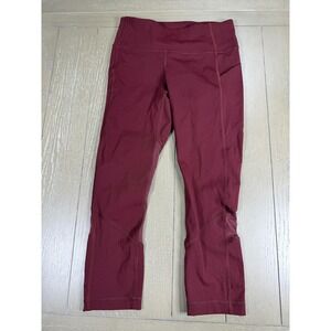 Lululemon Pants Womens 6 Red Crop Leggings Pockets High Rise Mesh Panel Yoga